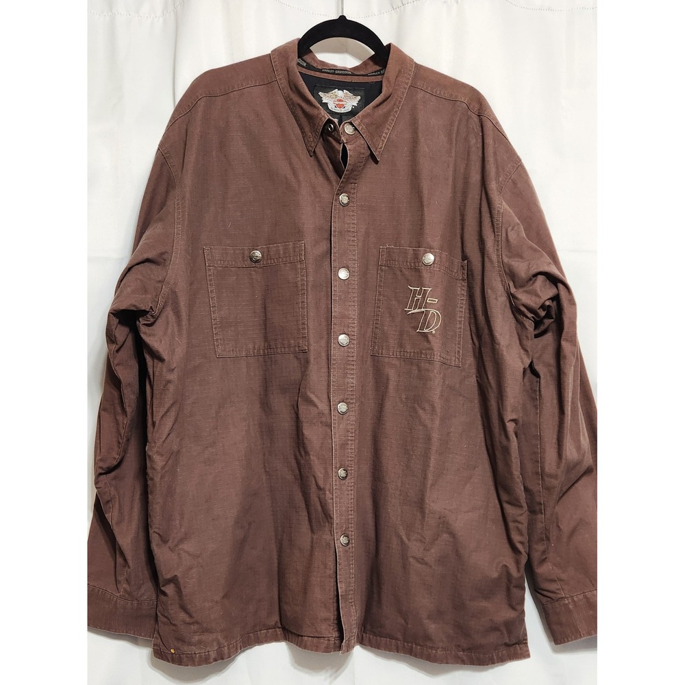 Harley-Davidson Mens‎ 2XL Brown Ripstop Embroidered Eagle Shirt 96150-09VM